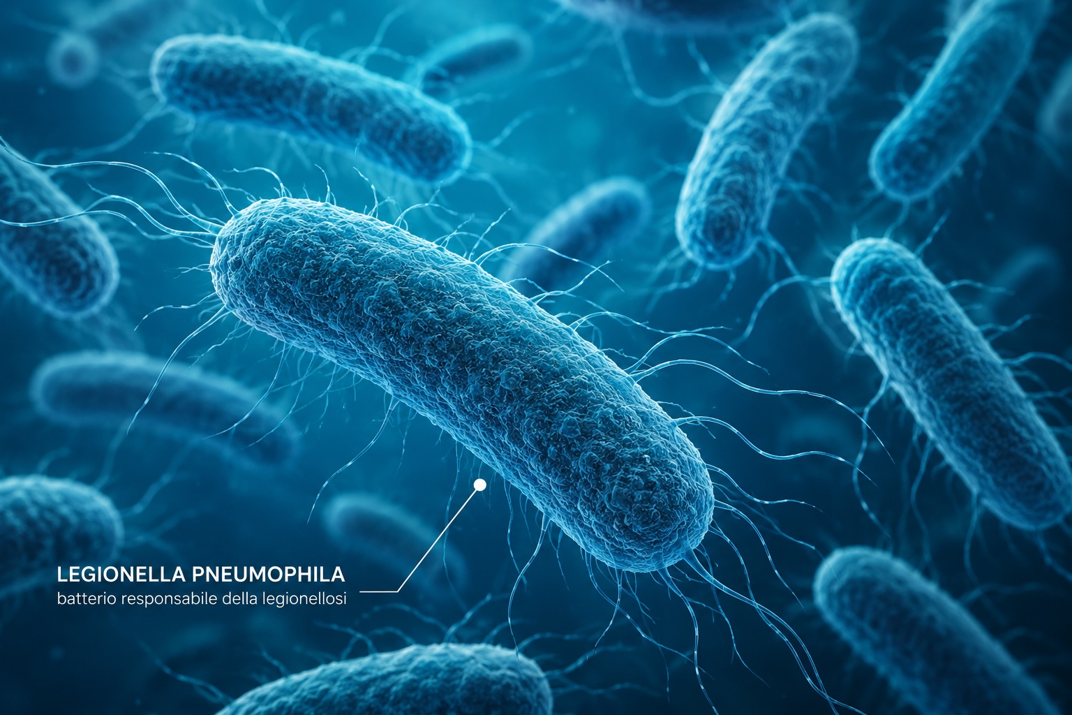 Illustrazione del batterio Legionella pneumophila responsabile della legionellosi. legionella condominio