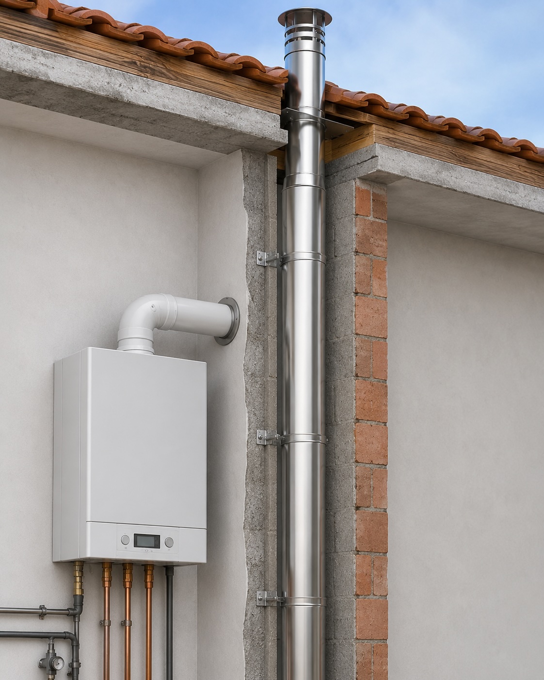 Canna fumaria caldaia a condensazione con intubamento acciaio inox - risanamento canne fumarie Monza